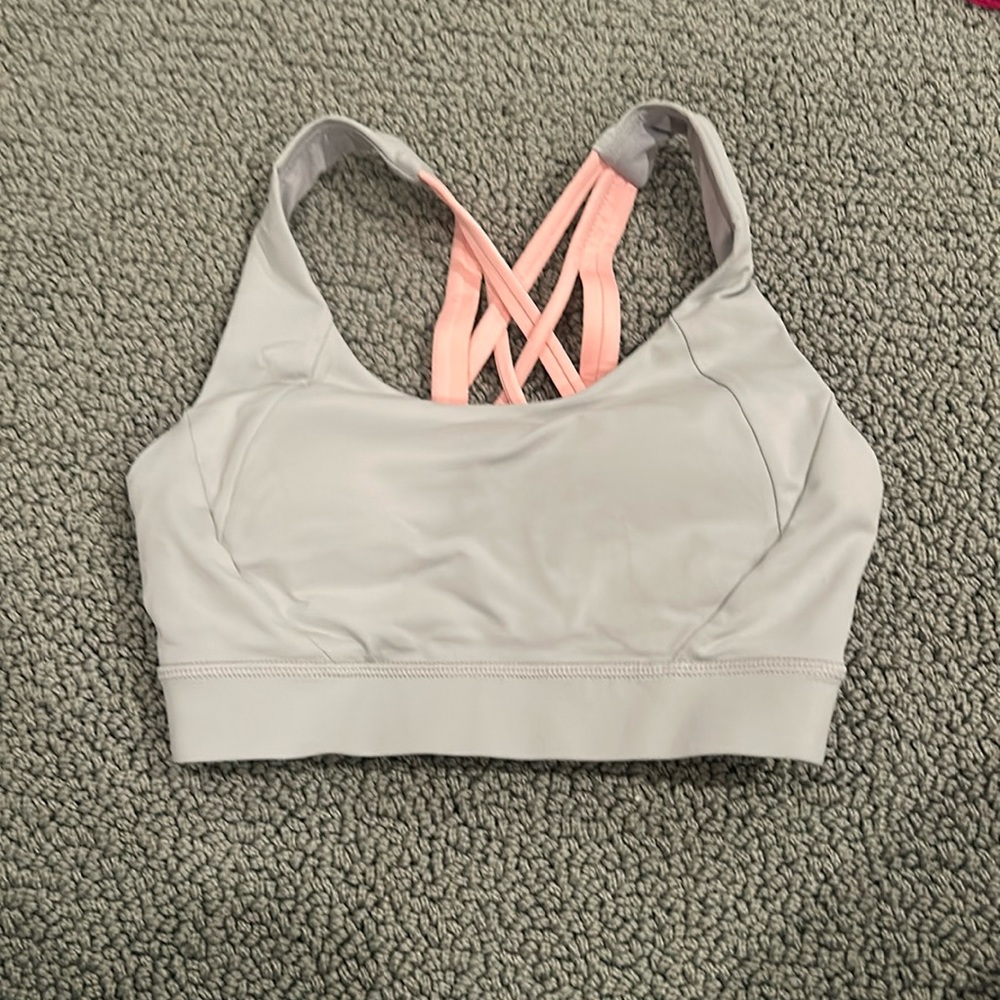 Lululemon energy longline bra- grey & pink- size 2